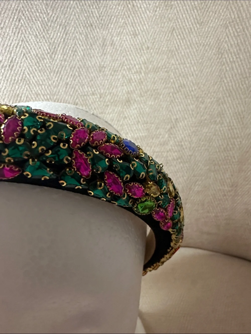 Embellished Black Jewel Headband - Multicolor Stones